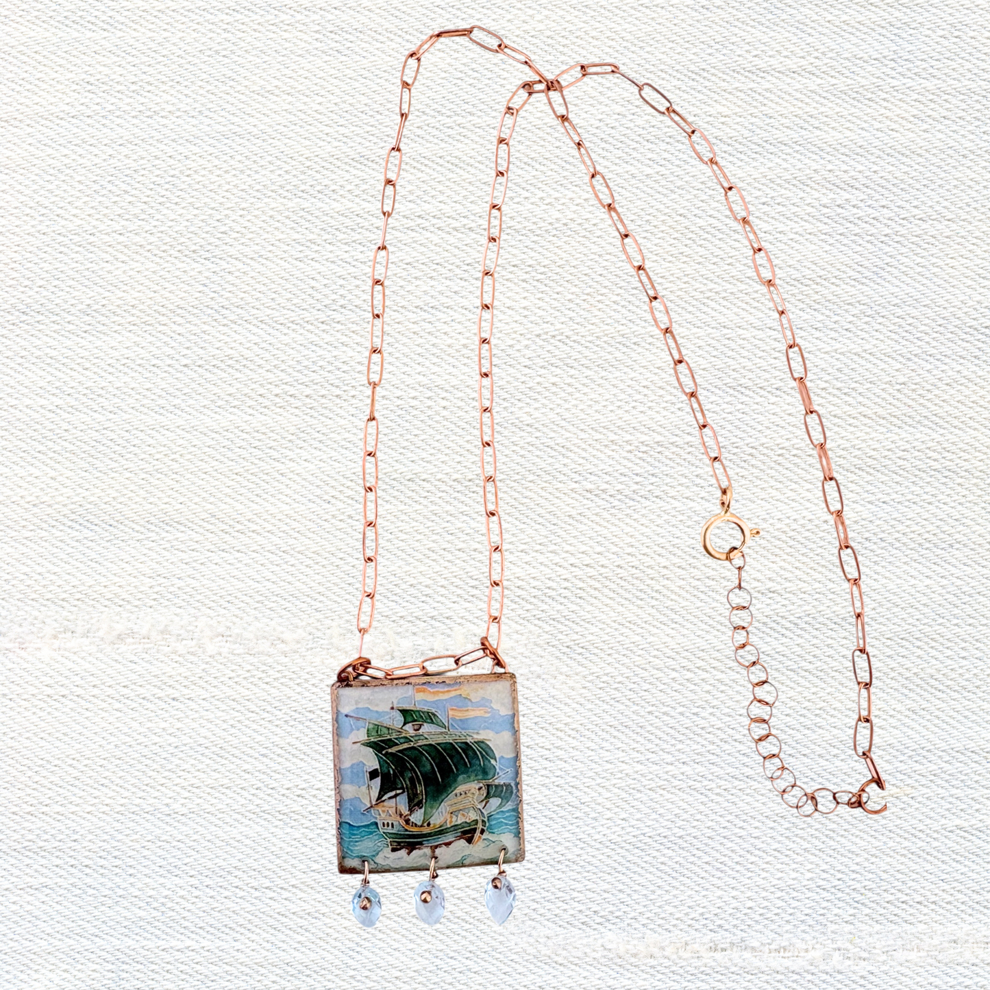 Dutch Tile Ship Vignette Necklace