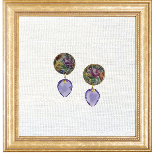 Dulcet Studs - 18th c. Botanical with Amethyst