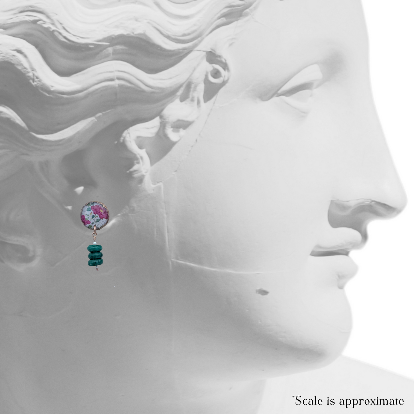 Chinoiserie Porcelain-Inspired Earrings with Malachite Drops