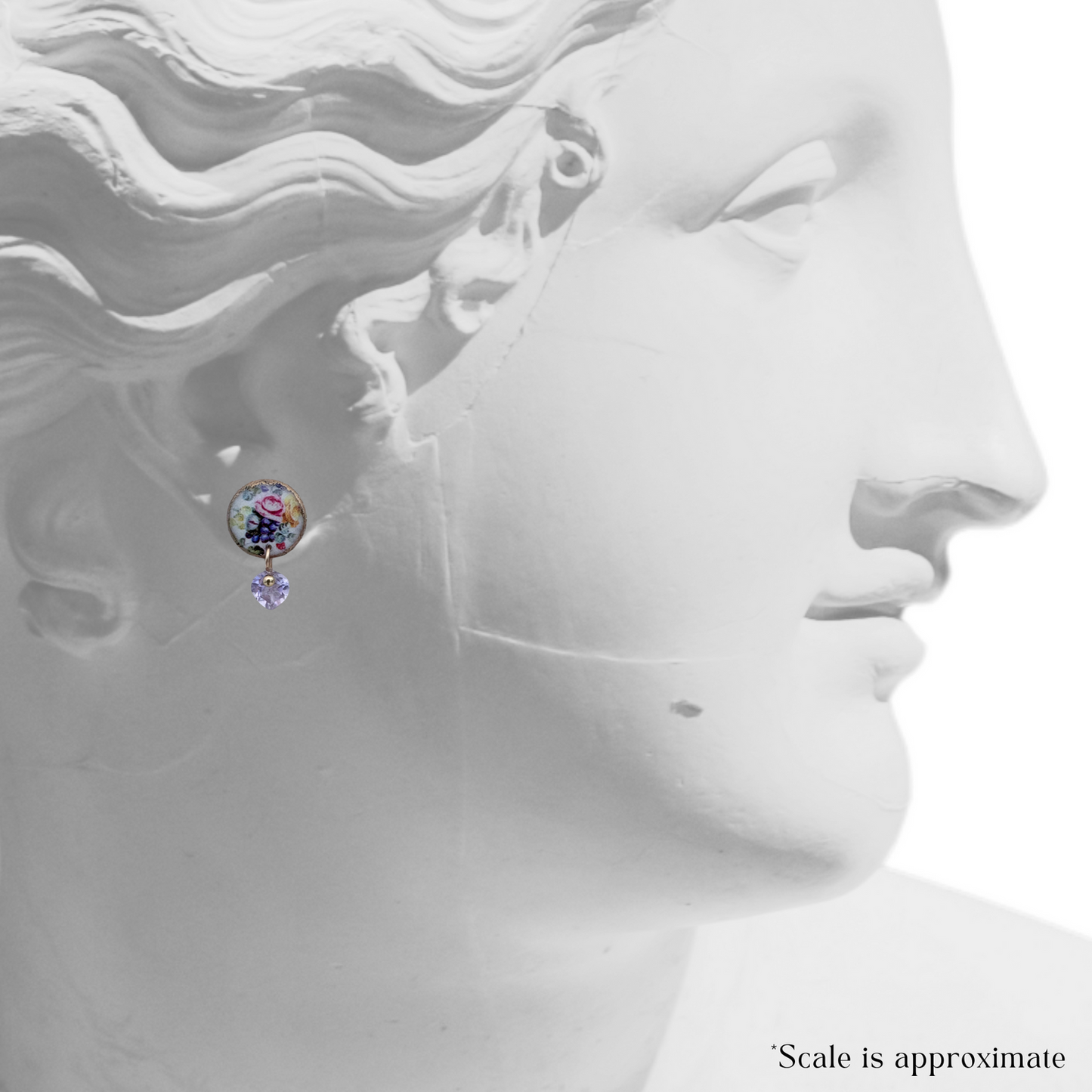 Floral Pattern Earrings with Heart-Cut Amethyst