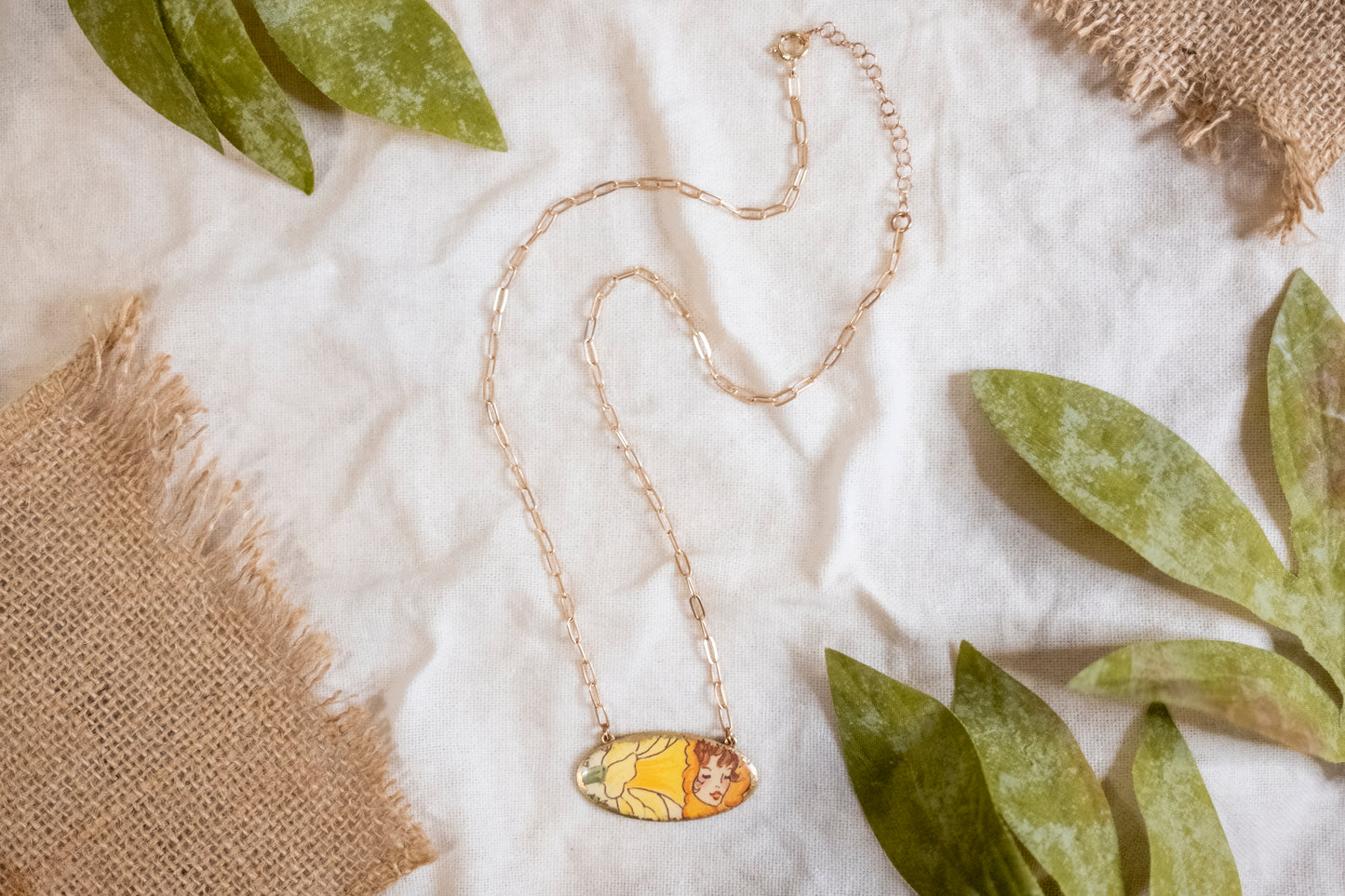 Daffodil Flower Faery Shield Necklace