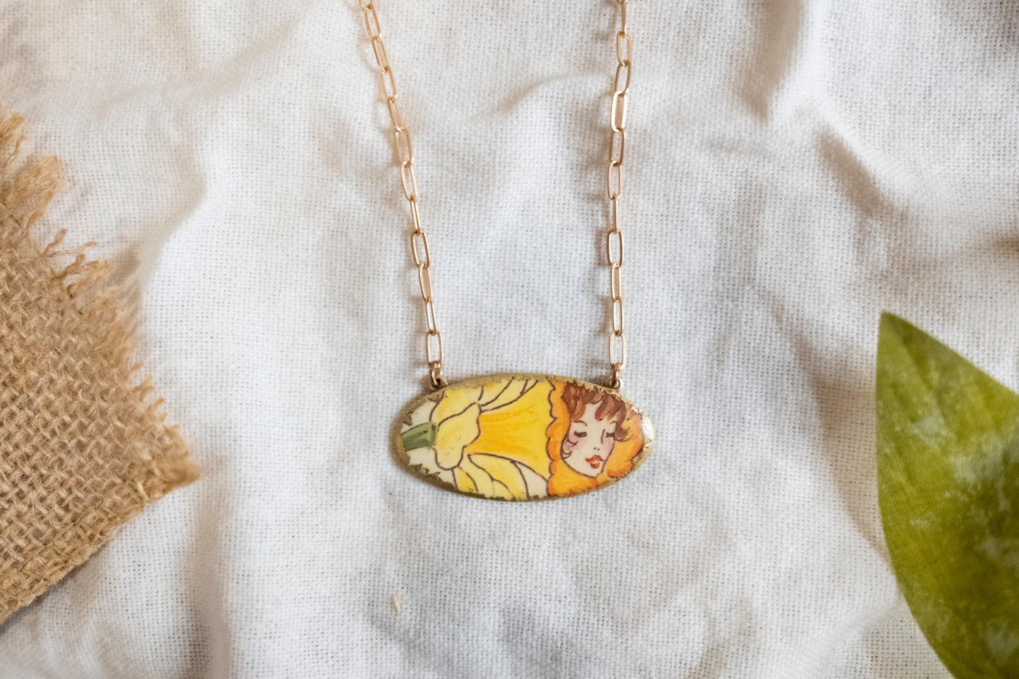 Daffodil Flower Faery Shield Necklace