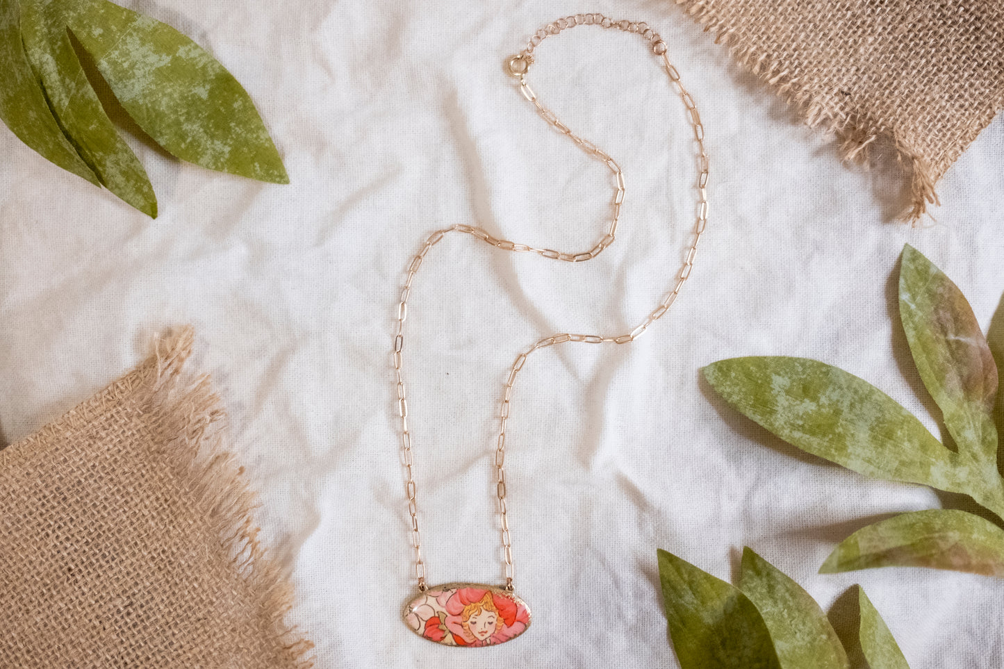 Pink Flower Faery Shield Necklace
