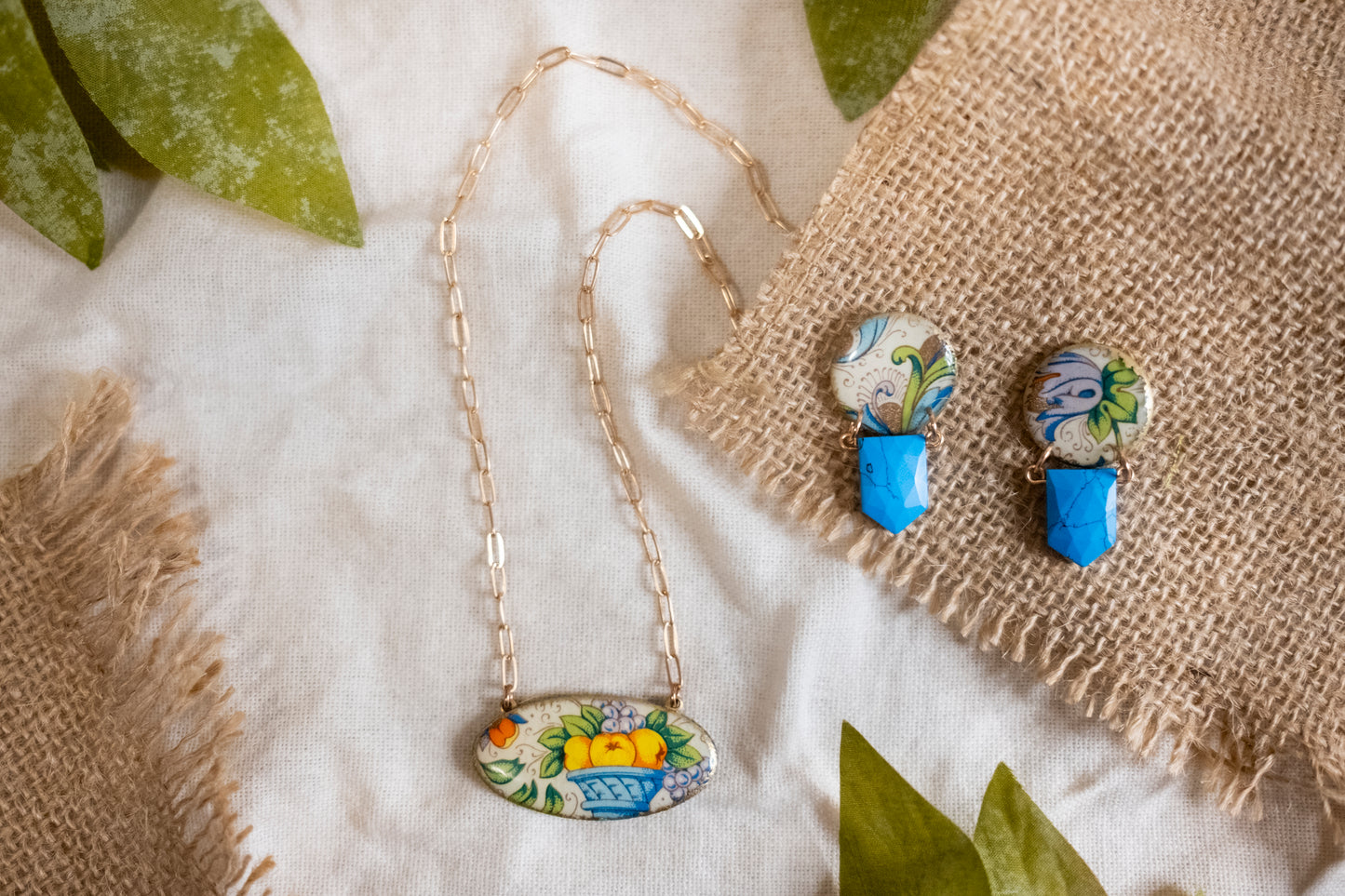 Florentine Fruits Morgaine Earrings with Turquoise