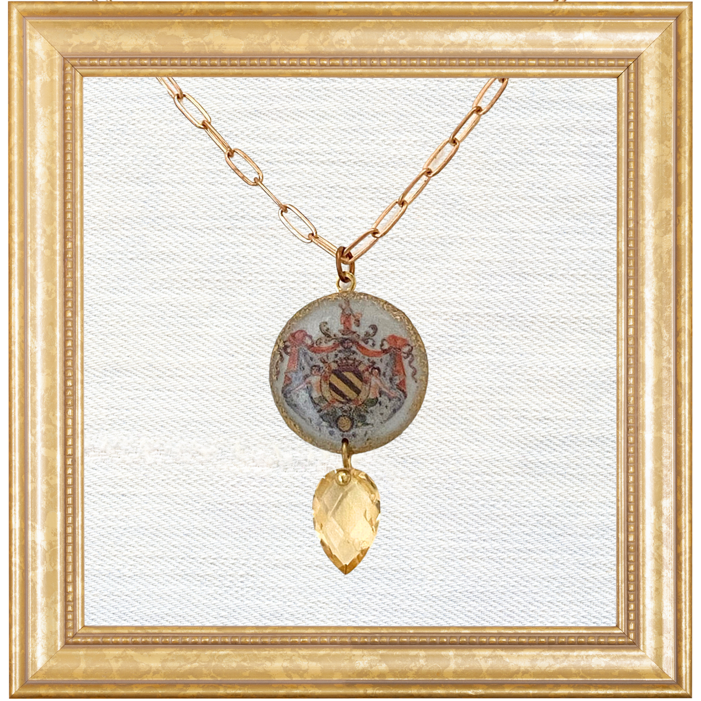 Micro Heraldic Seal Morgaine Necklace with Citrine