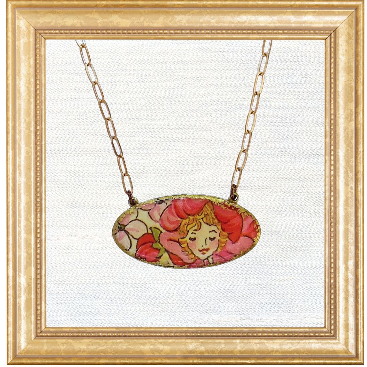 Pink Flower Faery Shield Necklace