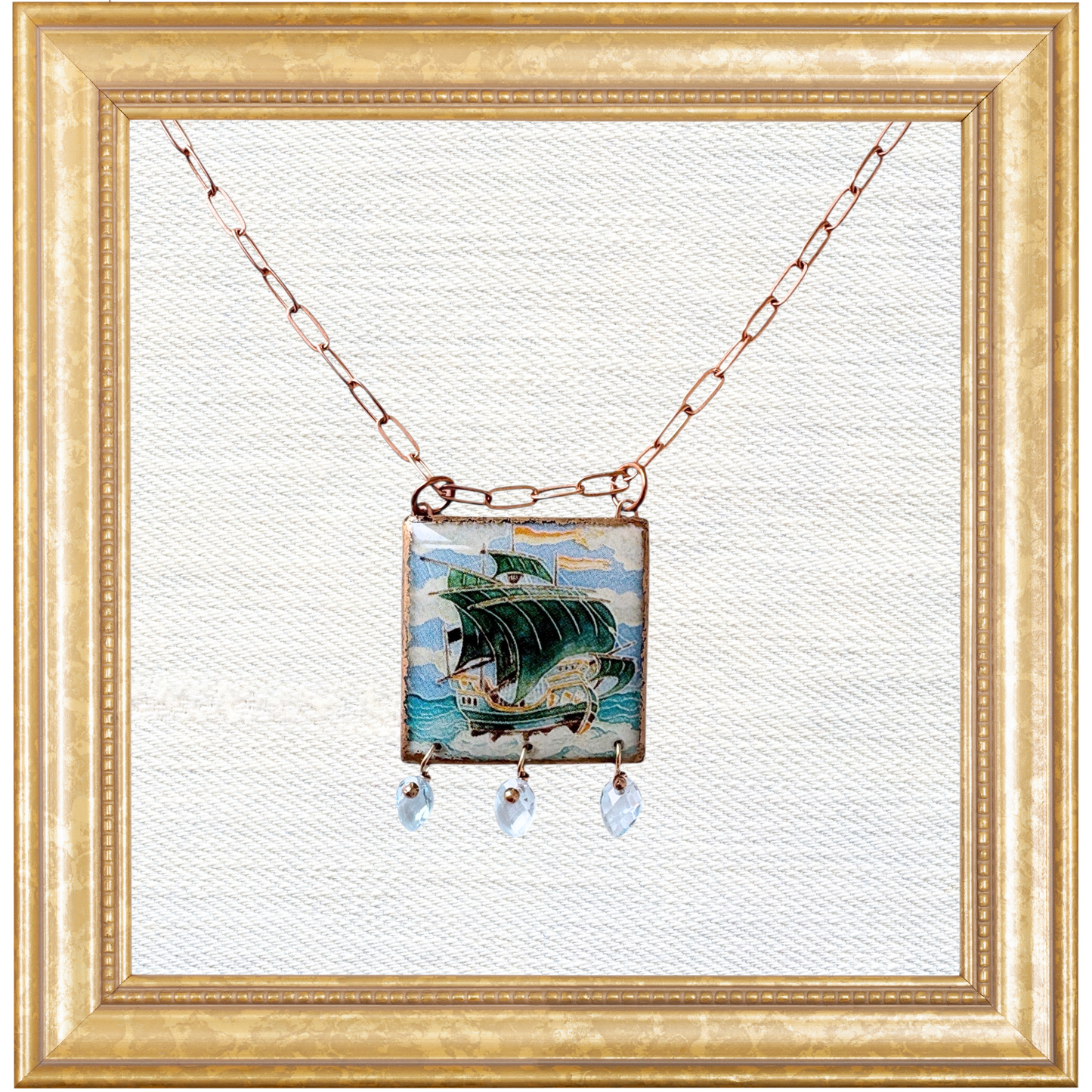 Dutch Tile Ship Vignette Necklace