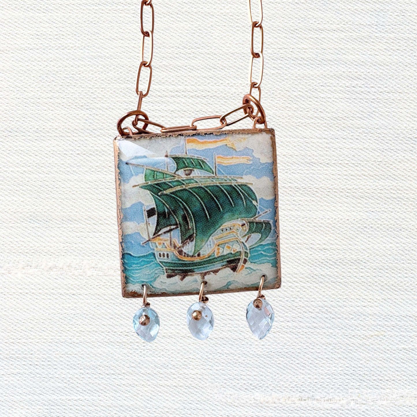 Dutch Tile Ship Vignette Necklace