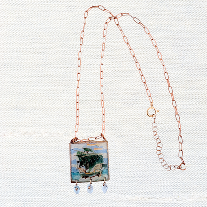Dutch Tile Ship Vignette Necklace