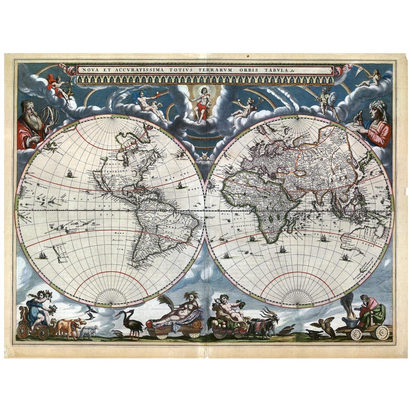 1665 Blaeu Map Earrings with Celestial Figures and Kyanite