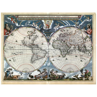 1665 Blaeu Map Earrings with Celestial Figures and Kyanite