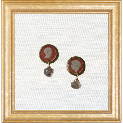 Neoclassical Cameo Dulcet Studs with Smoky Quartz