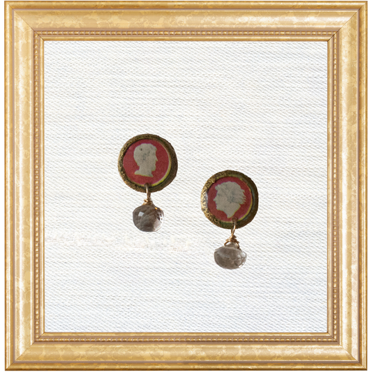 Neoclassical Cameo Dulcet Studs with Smoky Quartz