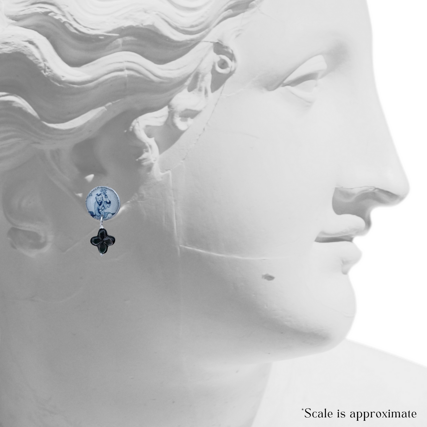 Chinoiserie Figure Earrings with Abalone Clover Drops