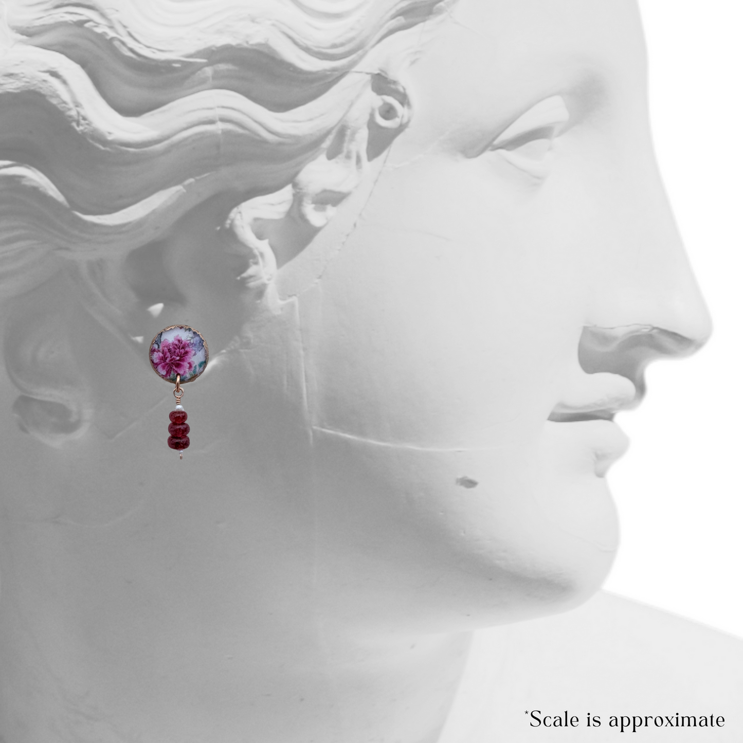 Chinoiserie Floral Studs with Stacked Garnet Drops