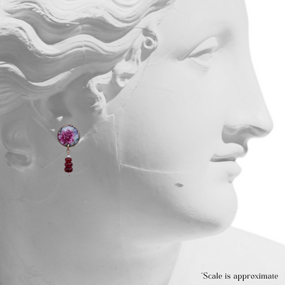 Chinoiserie Floral Studs with Stacked Garnet Drops