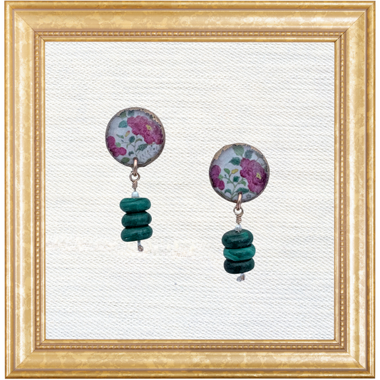 Chinoiserie Porcelain-Inspired Earrings with Malachite Drops