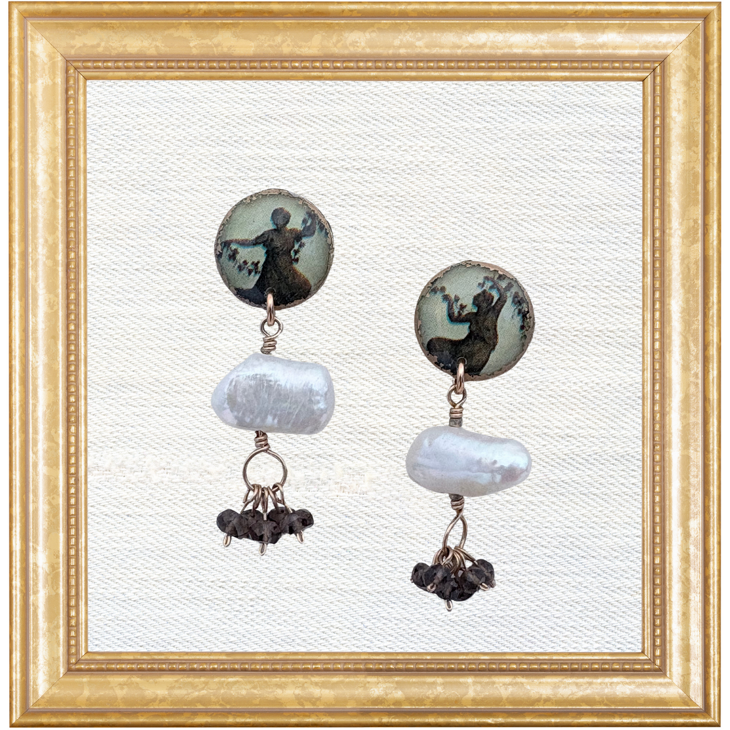 Pompeian Silhouette Studs with Pearls & Smoky Quartz