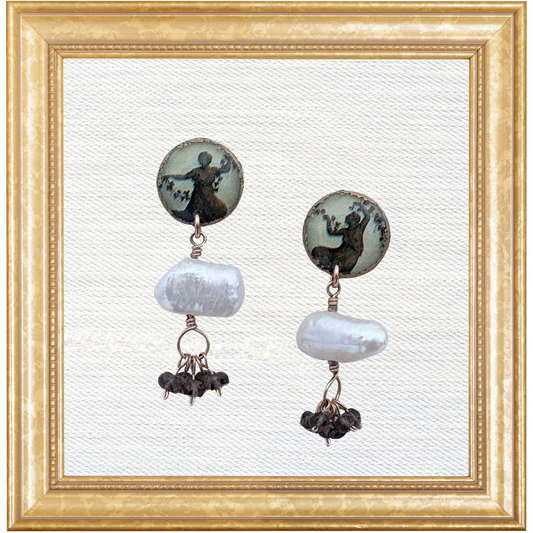 Pompeian Silhouette Studs with Pearls & Smoky Quartz