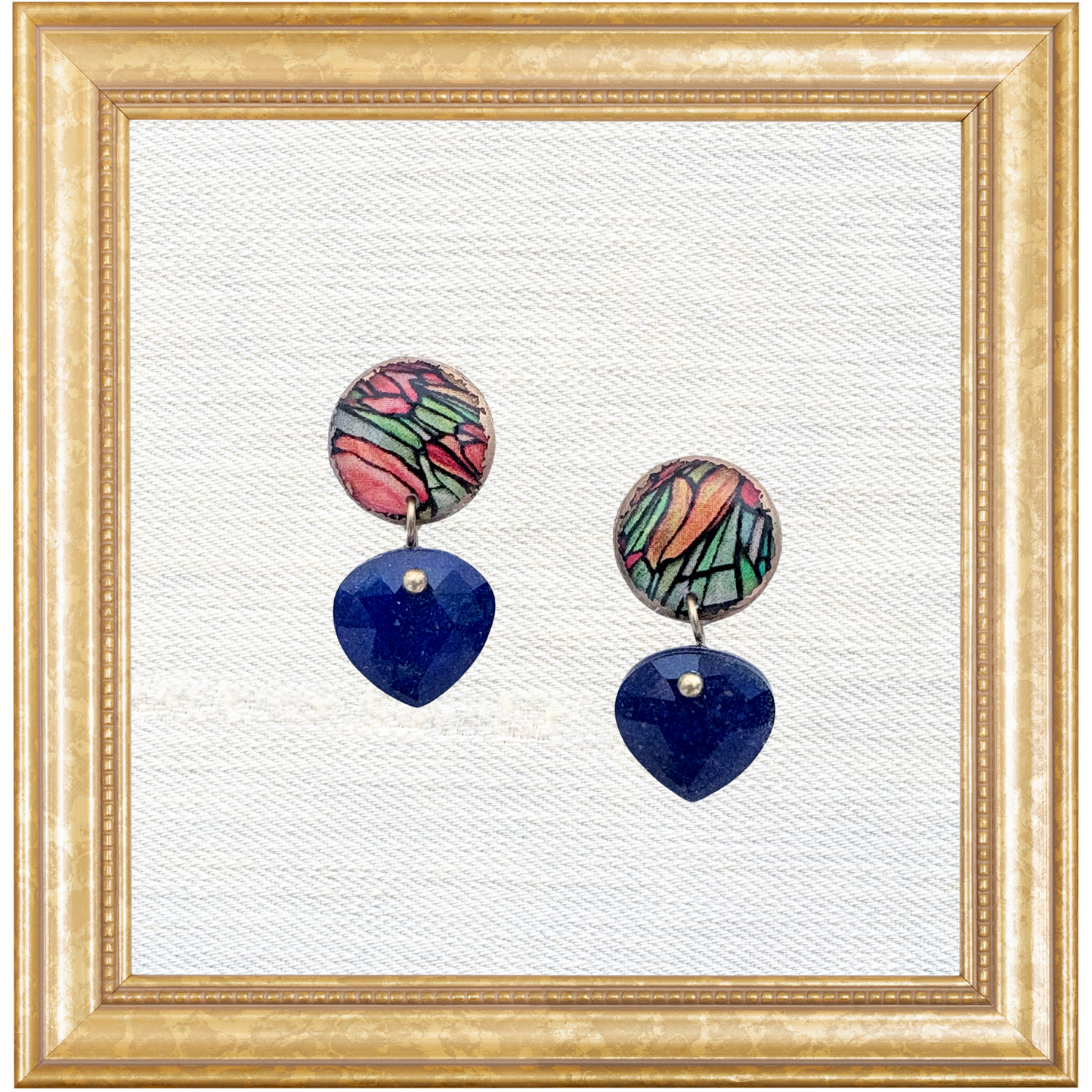 Art Nouveau Tiffany Studs with Crystal-Coated Lapis