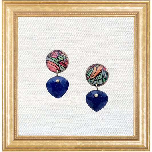 Art Nouveau Tiffany Studs with Crystal-Coated Lapis