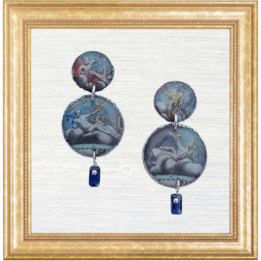 1665 Blaeu Map Earrings with Celestial Figures and Kyanite