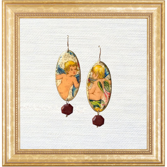 Florentine Cherubs Shield Dangles with Red Jasper