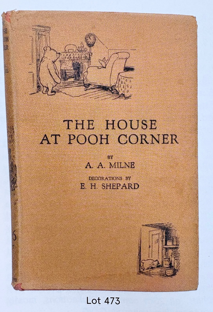 Book cover of 'The House at Pooh Corner' with illustrations on a light blue background