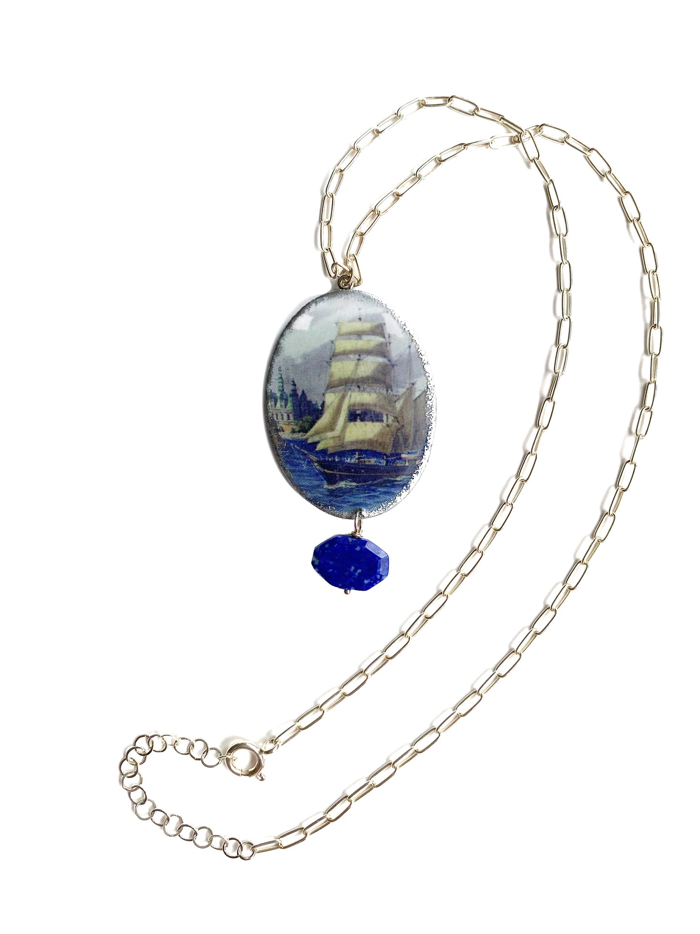 19th c. Clipper Cameo Necklace with Lapis