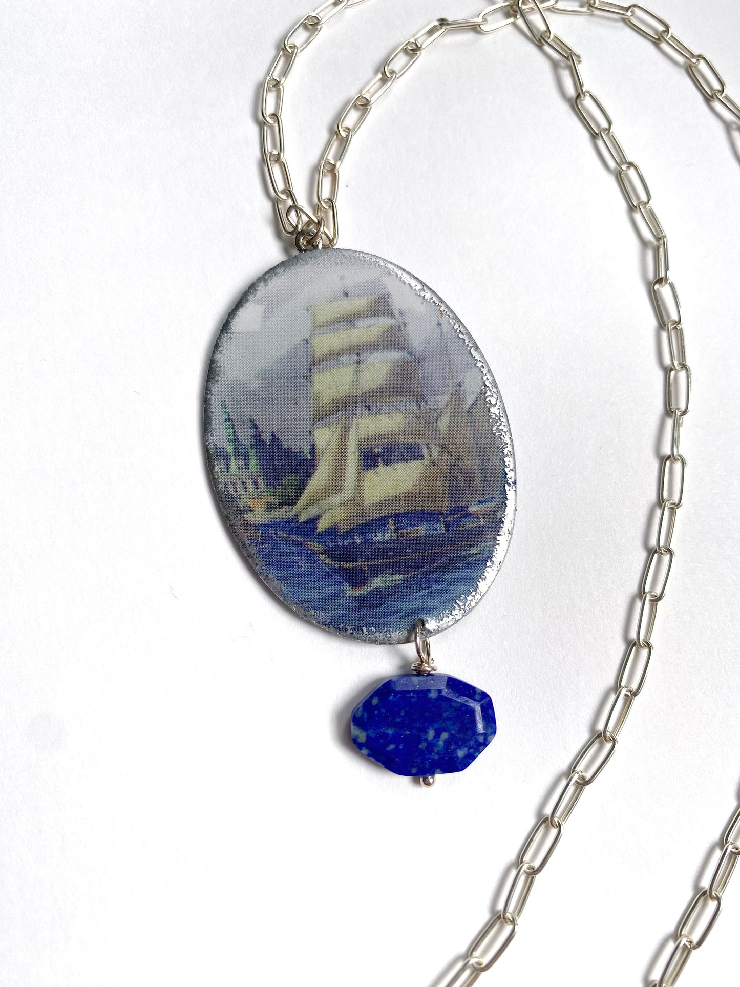 19th c. Clipper Cameo Necklace with Lapis