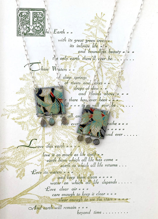 Boleyn Necklace - Green Leaves with Labradorite