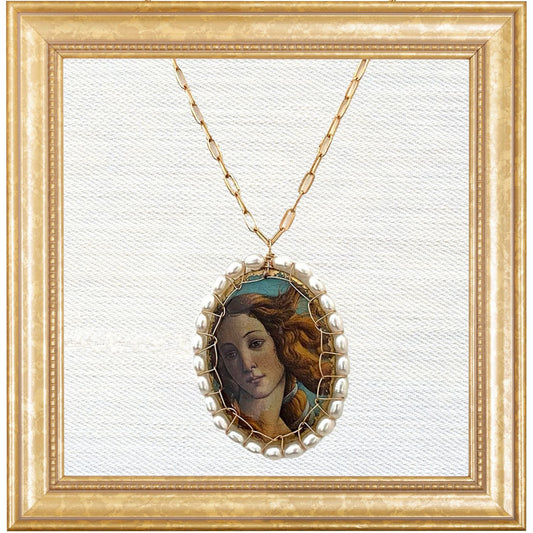 Stitched Venus Cameo Necklace with Pearls