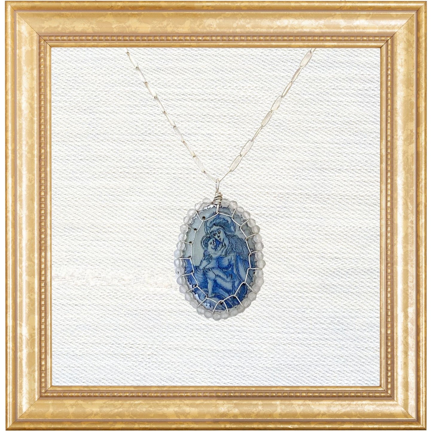 Madonna and Child Stitched Victoria Necklace with Moonstone