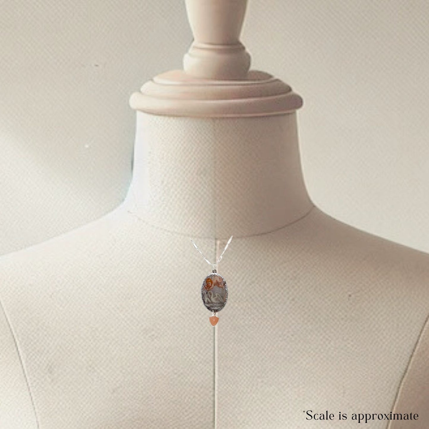 Cupid & Swans Victoria Necklace with Peach Moonstone